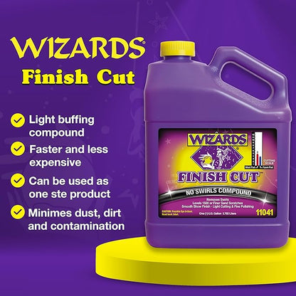 Wizards Finish Cut Compound - Levels Scratches and Brightens Dull Finishes with Smooth Show Finish - Non-Greasy and Water Based with Easy Clean-Up - Marine Compound and Finishing Material - 1 Gallon