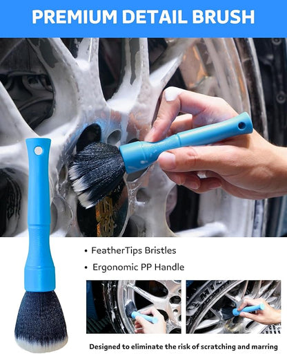 Car Wheel Cleaning Kit: Wheel and Rim Flagged Tip Brush, Bendable Barrel Brush, Wheelie Mitt, Scratch-Free Detail Brush for Rims & Tires - Durable & Multipurpose Clean Wheel Hard to Reach Areas
