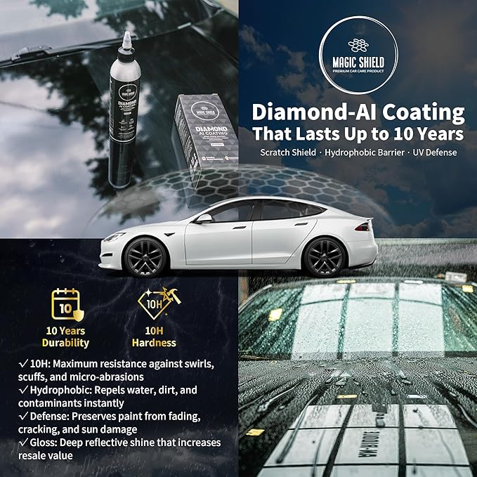 Diamond AI Coating – Graphene Liquid Self-Leveling Techology | Repairs & Protects | Last for 10 Years | High-Gloss Shine | Hydrophobic & Scratch-Resistant | for Car Paint, Headlights ONLY