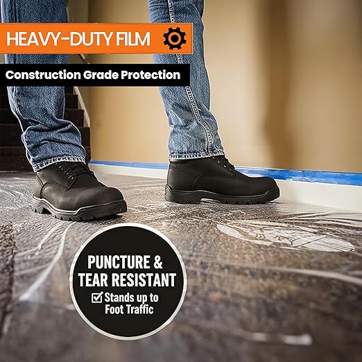 Gutster CarpetTect Floor Protection 24" x 200' | Heavy-Duty 4Mil Carpet Protection Film with Strong Adhesive | Plastic Carpet Protector & Surface Shield for Construction, Pets & Hardwood Floors