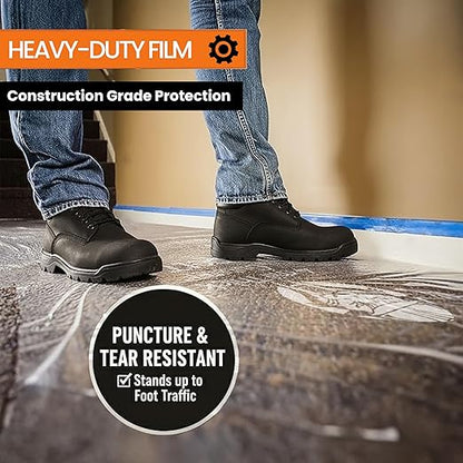 Gutster CarpetTect Floor Protection 24" x 200' | Heavy-Duty 4Mil Carpet Protection Film with Strong Adhesive | Plastic Carpet Protector & Surface Shield for Construction, Pets & Hardwood Floors