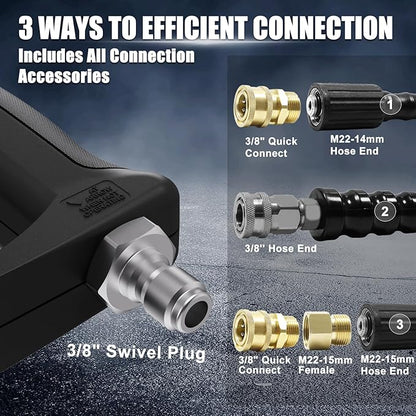 TUTULUCK® Short Pressure Washer Gun - Small Power Washer Handle with 3/8" Smooth Swivel,1/4" Quick Connector Coupler,Fully Compatible with Car Wash Foam Cannon, M22-14mm/M22-15mm Hoses
