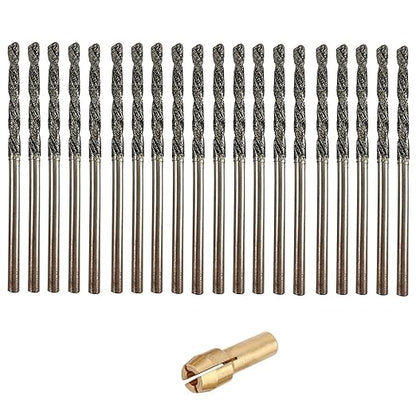 Drilax 20-Pc 2.5mm Diamond Drill Bit Set | Dremel Compatible with 1 Collet | for Glass, Sea Glass, Gems & Jewelry