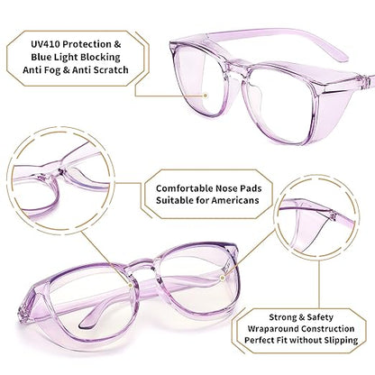 Alsenor Safety Glasses Anti Fog Goggles Protective Eyewear Blue Light Blocking Anti Dust UV Protection Glasses For Men Women (2 Pack (Lilac + Jade))