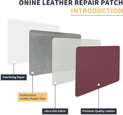 ONine Leather Repair Patch，Leather Repair Tape, 12 x 48 inches Leather Repair Patch for Furniture,Vinyl Repair kit，Leather Couch Patch，for Sofas,Furniture,car Seats,Chairs(Wine red-Litchi Grain)