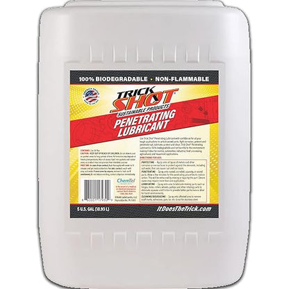 Trick Shot - 3 in 1 Penetrating Lubricant Oil - Non-Toxic, Non-Flammable & Eco-Friendly Food Grade Industrial Oil Spray - Biodegradable Anti-Seize Lubricant, Protects, Degreases & Cleans -5 Gallons