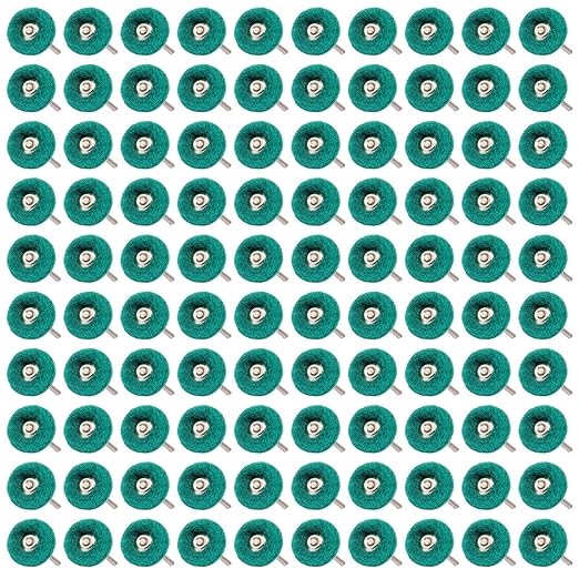100 PCS Abrasive Buffing Wheels,1 Inch Buffing Polishing Wheel Set for Rotary Tool Accessorie 1/8'' (3mm) Shank, Green 150 Grits for Metal,Wood, Rust Removal