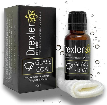 Drexler Ceramic Glass Coating 20ml – Hydrophobic Ceramic Coat for Windshields & Windows | Water Repellent Protection for Glass Parts | Enhanced Visibility, Spotless Finish, Long-Lasting Shine