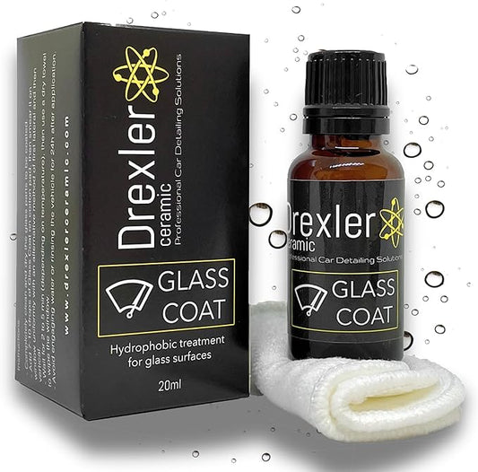 Drexler Ceramic Glass Coating 20ml – Hydrophobic Ceramic Coat for Windshields & Windows | Water Repellent Protection for Glass Parts | Enhanced Visibility, Spotless Finish, Long-Lasting Shine