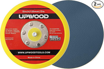 UPWOOD 2 pcs 5" Vinyl Face PSA Backing Pad for Air Sander Polisher, 5/16" Arbor with 24 Thread 1,3000RPM DA Sanding Pad