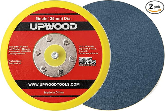 UPWOOD 2 pcs 5" Vinyl Face PSA Backing Pad for Air Sander Polisher, 5/16" Arbor with 24 Thread 1,3000RPM DA Sanding Pad