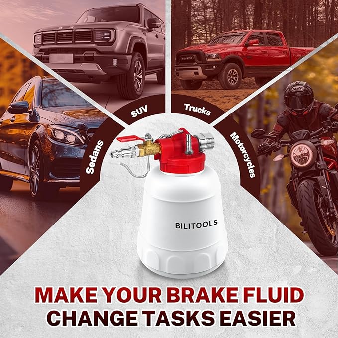 BILITOOLS 1L Brake Bleeder Vacuum Pump Kit, Universal One Person Pneumatic Brake System Clutch Fluid Bleeding Extractor Tool with Adapters