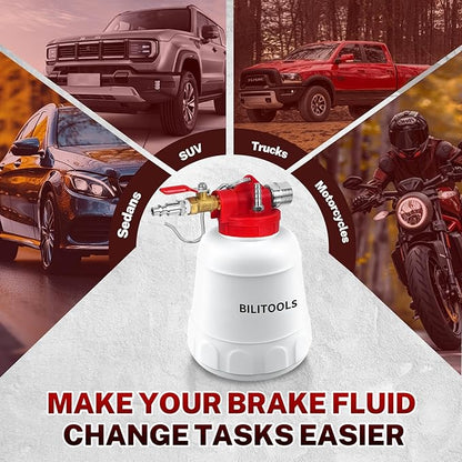 BILITOOLS 1L Brake Bleeder Vacuum Pump Kit, Universal One Person Pneumatic Brake System Clutch Fluid Bleeding Extractor Tool with Adapters