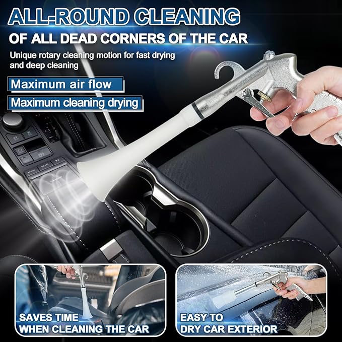 Senduzll Tornado Car Cleaning Gun, Dry Car Detailing Tools, Aluminum Alloy Bearing Nozzlefor, Car Quickly Blasts Dirt and Dust Works with Air Compressor (Silver)
