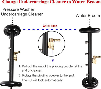 Tool Daily Dual-Function Undercarriage Cleaner,Surface Cleaner for Pressure Washer, 16 Inch, Underbody Car Wash Water Broom with 3 Pieces Extension Wand, 4000 PSI