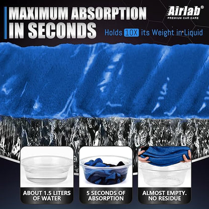 Airlab Microfiber Towels for Cars Wash Drying Thick Plush Cleaning Cloth Auto Detailing Super Absorbent for Interior & Exterior Lint Free, Streak Free, 35 x 24 Inch, 500 GSM, Pack of 2