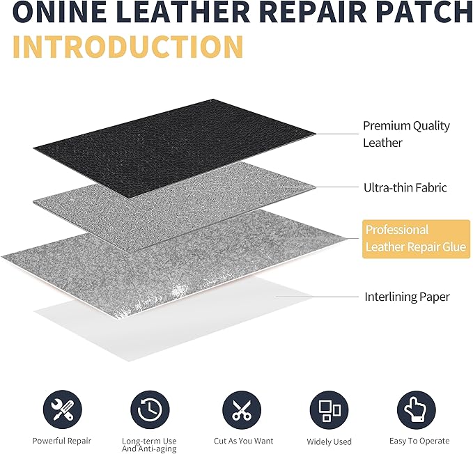 ONine Leather Repair Tape,Self Adhesive Leather Repair Patch,Leather Patches for Furniture,Sofa,Car Seats,Office Chair. Vinyl Repair Kit 3x60in (Black)