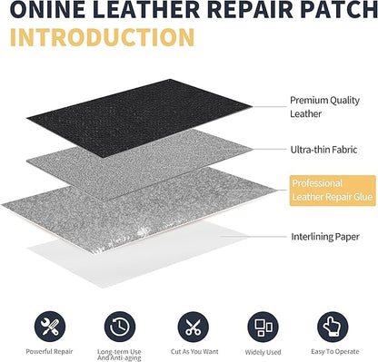 ONine Leather Repair Tape,Self Adhesive Leather Repair Patch,Leather Patches for Furniture,Sofa,Car Seats,Office Chair. Vinyl Repair Kit 3x60in (Black)