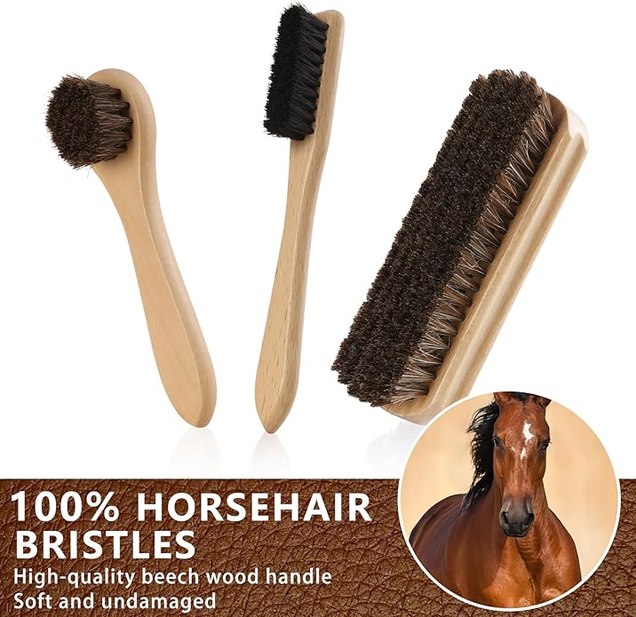 Awaydol 10 PCS Leather Care Kit - Horsehair Brushes,Saddle Soap,Waterproofing Wax,Mink Oil Conditioner,Polishing Cloth,Microfiber cloth,Boot Shoe Shine Cleaning Kit Gift for Men Cowboy Husband Dad ﻿