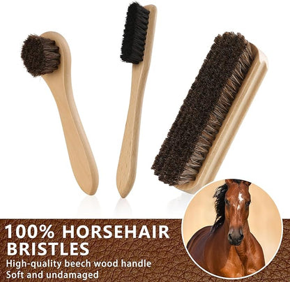 Awaydol 10 PCS Leather Care Kit - Horsehair Brushes,Saddle Soap,Waterproofing Wax,Mink Oil Conditioner,Polishing Cloth,Microfiber cloth,Boot Shoe Shine Cleaning Kit Gift for Men Cowboy Husband Dad ﻿