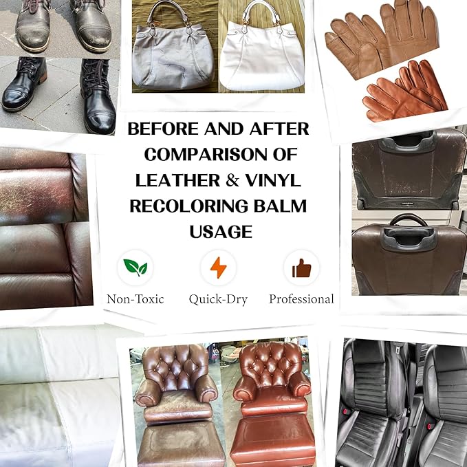 RABEKIM Dark Brown Leather Repair Kit, Leather Recoloring Balm – Restore & Repair Faded Leather on Couches, Car Seats, Shoes & Furniture | Leather Color Restorer & Conditioner | Easy DIY Application