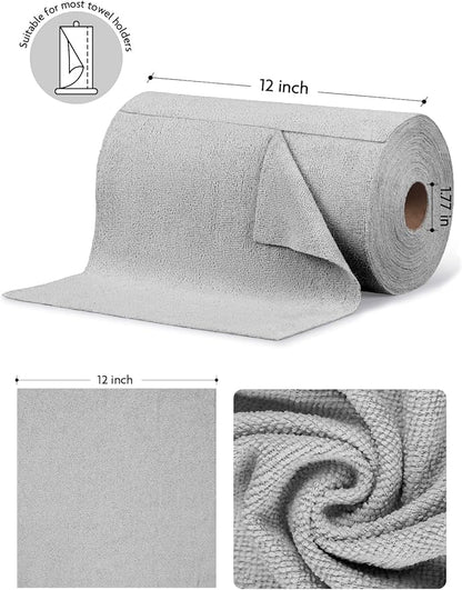 Fantasticlean Microfiber Cleaning Cloth Roll -675 Pack, Tear Away Microfiber Towels, 12" x 12", Reusable, Washable, Ultra Absorbent Dishcloth for All-Around Cleaning Supplies (9 Rolls of Grey)