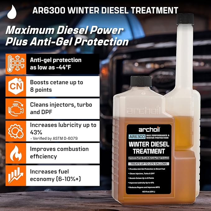 Archoil AR6300 Winter Diesel Treatment - Treats 275 Gallons - Additive for All Diesel Vehicles Includes Anti-Gel Protection