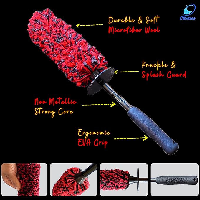 Premium Microfiber Wheel Brush | Soft Non-Metallic Rim Cleaner & Wheel Brush | 15 Inch Long Regular Size
