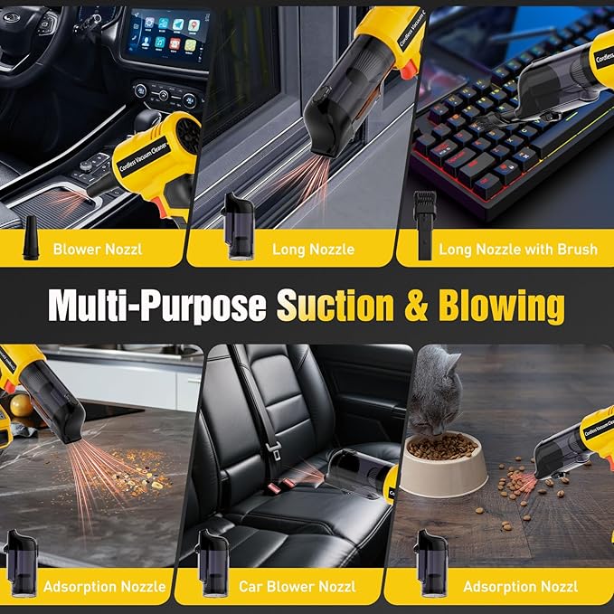 3 in 1 Cordless Handheld Vacuum Compatible with Dewalt 20V Battery, 22000Pa Suction Car Vacuum Portable for Quick Cleanups in Vehicles,Workshops,Homes and Offices(No Battery)