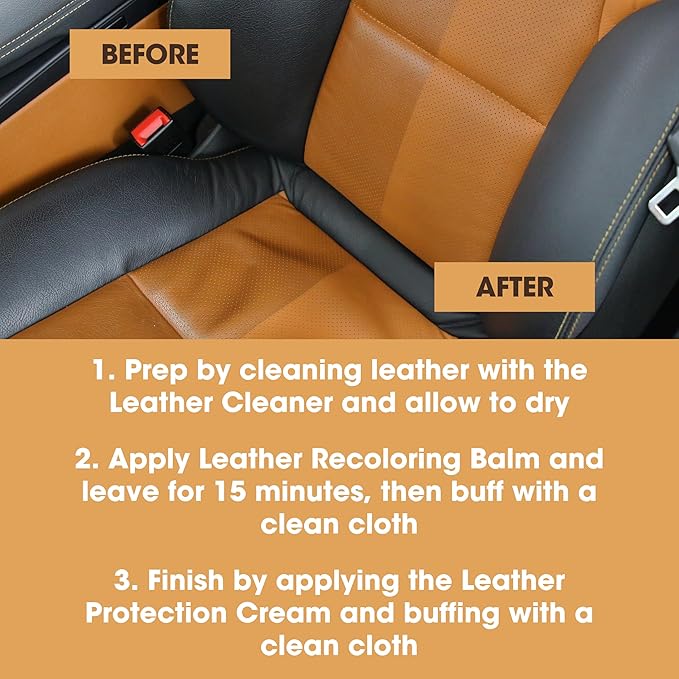 Furniture Clinic Leather Complete Restoration Kit | with Leather Recoloring Balm, Cleaner, 2-in-1 Protection Cream & Conditioner, Sponge, and Cloth | Repair Kit for Furniture (Camel)