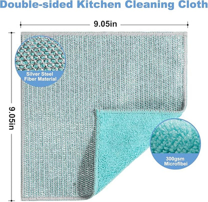 TIVERAIN 10pcs New Upgrade 2-Layer Microfiber Wire Dishcloth,Non-Scratch Wire Dishwashing Rags for Wet and Dry,Metal Scrubbers, Kitchen Miracle Cleaning Dish Rags for Cookware,Sinks, Dishes,Stove,Blue