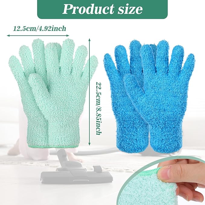 LXUEJIE 2 Pairs Microfiber Dusting Gloves, Reusable Plant Dusting Gloves Washable Mittens Cleaning Glove Microfiber Dusters for House Furniture Blinds Kitchen Plants(Blue, Royal Blue)