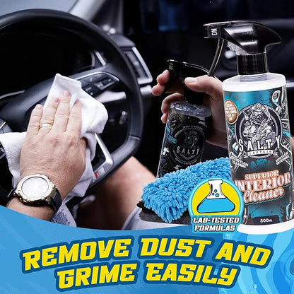 Salty Captain Ultimate 15-Piece Car Cleaning Kit – Car Wash Kit with 15L Bucket, Hand Mitt Towels, Brushes & 4x Cleaning Fluids – 2-in-1 Foam & Flush Gun compatible with Garden Hose – Premium Quality