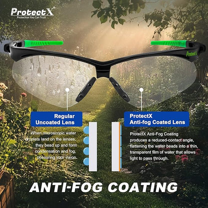 ProtectX Classic Safety Glasses, Anti-Fog Scratch Resistant Lenses, Protective Eyewear for Work, Indoor/Outdoor, ANSI Z87.1