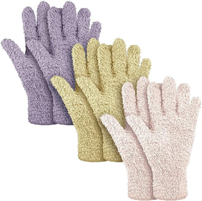 Patelai 3 Pairs Microfiber Plant Dusting Gloves Leaf Cleaning Gloves for Indoor Plants, Blinds, Furniture, House(Small,Pink, Nude, Light Purple)