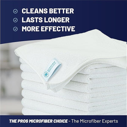 MW Pro Microfiber Cleaning Cloth | White (12 Pack) | Size 16" x 16" | All Purpose Microfiber Towels - Clean, Dust, Polish, Scrub, Absorbent