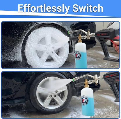 Tool Daily Short Pressure Washer Gun with Foam Cannon, Dual Connector Accessory, 1/4 Inch Quick Connect, 5 Spray Nozzle Tips, 1 Liter