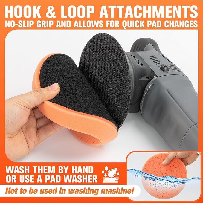 KUIMIT Orange Polish Pad, 3Pcs 5.5 Inch Face for 5 Inch Buffing Polishing Pads and Woolen Pads 125mm Backing Plate Compound Buffing Sponge for Car Buffer Polisher Compounding, Polishing and Waxing