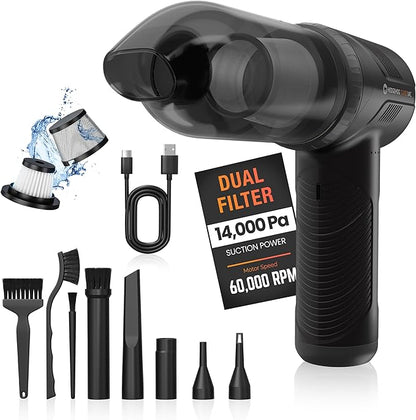 Hedgehog TurboVAC 3 in 1 Portable Car Vacuum Cleaner, Blower & Air Pump - Hand Held Vacuum Cleaner for Car with USB C Rechargeable, 14000PA Powerful Suction, Lightweight Dust Buster for Home & Outdoor
