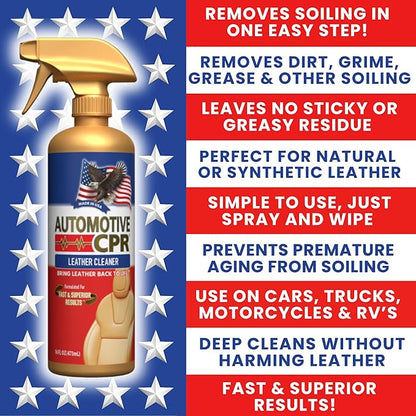 Automotive CPR Heavy Duty Leather Cleaner 16 oz – Deep Cleaning Spray for Natural & Synthetic Leather Seats, Panels, and Trim – Non-Greasy, Residue-Free Formula for Fast Interior Detailing