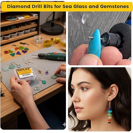 Drilax 24-Piece Diamond Drill Bits Set (1mm, 1.5mm, 2mm, 2.5mm) Compatible with Dremel Rotary Tools – Includes 4 Collets – Diamond Tipped Drill Bit for Stone, Glass, Sea Shells & Jewelry Making Tools