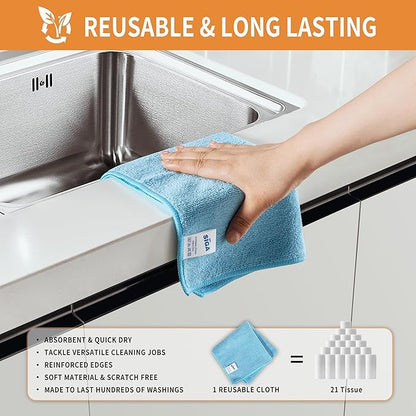 MR.SIGA Microfiber Cleaning Cloths, All-Purpose Surface Microfiber Towels, Streak Free Cleaning Rags, Pack of 12, Sky Blue, Size 32 x 32 cm(12.6 x 12.6 inch)
