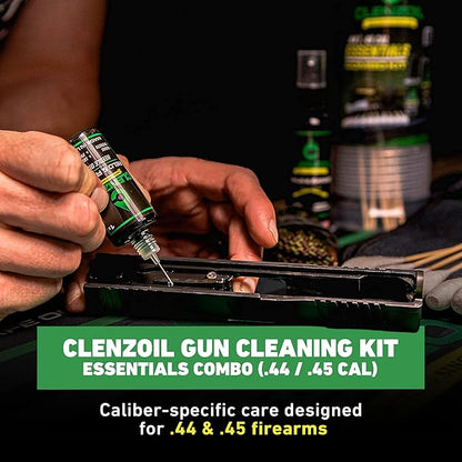 CLENZOIL Field & Range Pistol & Rifle Essentials Gun Cleaning Kit | CLP Spray & Oiler with Bore Cleaner | Clean, Lubricate & Protect | Nylon Brush, Bore Swabs & Microfiber