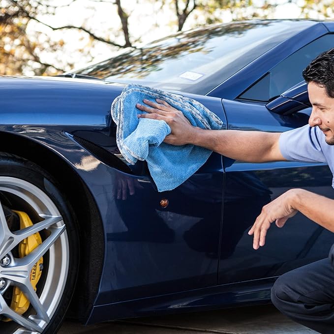 Detail Microfiber Car Towels Bulk (24"x 36") | 400 GSM | 80/20 Blend | Tagless | Soft Satin Piped Edges | All-Purpose Auto Detailing - Wax, Buff, Polish, Wash, Dry | Case of 64 (Blue)