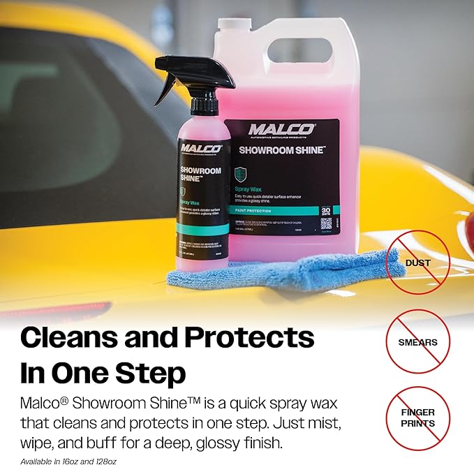 Malco Showroom Shine Spray Car Wax – Best Car Wax Spray for Professional Finish/Easy to Use Instant Detailer/Cleans and Waxes Painted Surfaces, Metal and Glass / 16oz. (110416)