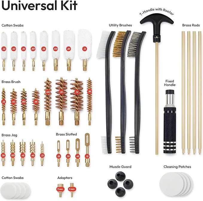 GUNNIX Elite Gun Cleaning Kit for Shotgun, Handgun & Pistol - Universal Cleaning Set with Bronze Brass Rods, Brushes, Jags, Patches - 36 Pieces in Durable Zippered Oxford 1000D Case