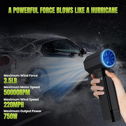 Oversize Turbo Dryer Blower for Car, 220MPH/420CFM Portable Cordless Leaf Blower, Maximum Power 750W & 3.5 LB Thrust for Patio Cleaning, Lawn Careand Car Drying