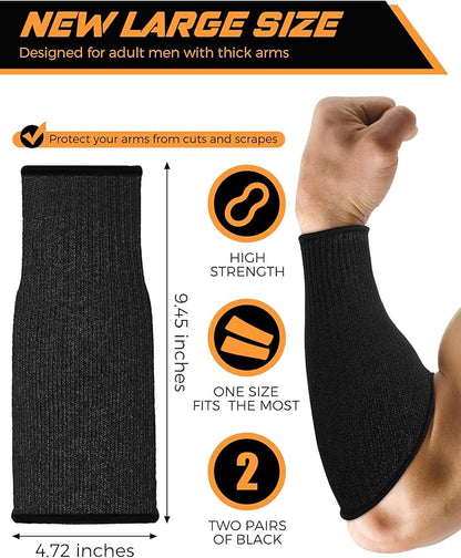 Geyoga 2 Pairs Cut Resistant Sleeve Arm Protection Level 5 Protection Safety Protective Sleeves Arm Protectors for Men Women(9.45 x 4.72 Inches,Black)