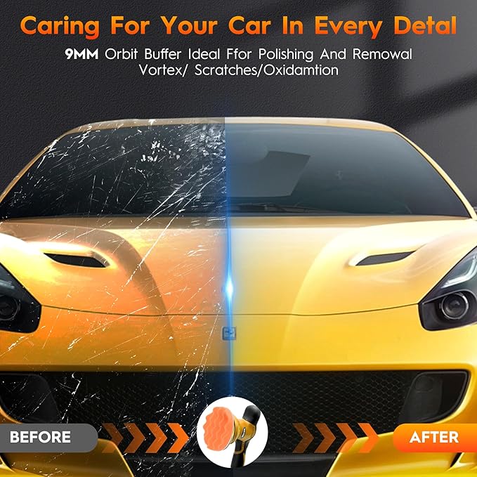 Cordless Car Polisher Kit for Waxing & Scratch Removal, Beginner-Friendly 6-Inch Car Buffer with 2×21V Batteries, 8-Speed 2800–6000 RPM, 21-Piece Detailing Set