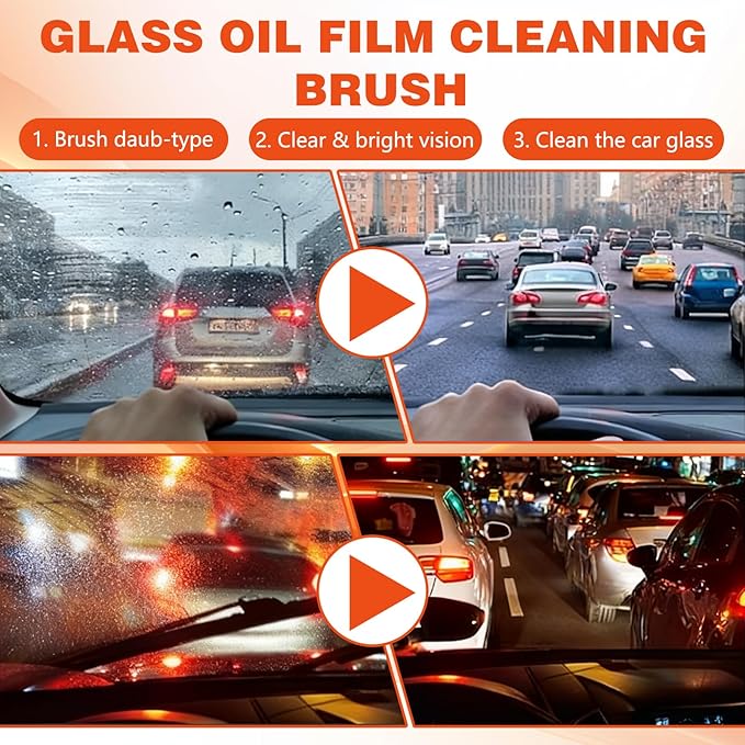 Glass Oil Film Remover for Car, Automotive Glass Cleaner with Cleaning Board,Removes Oil Film & Smudges, Improve Windshield Clarity for Safe Driving(1pcs)